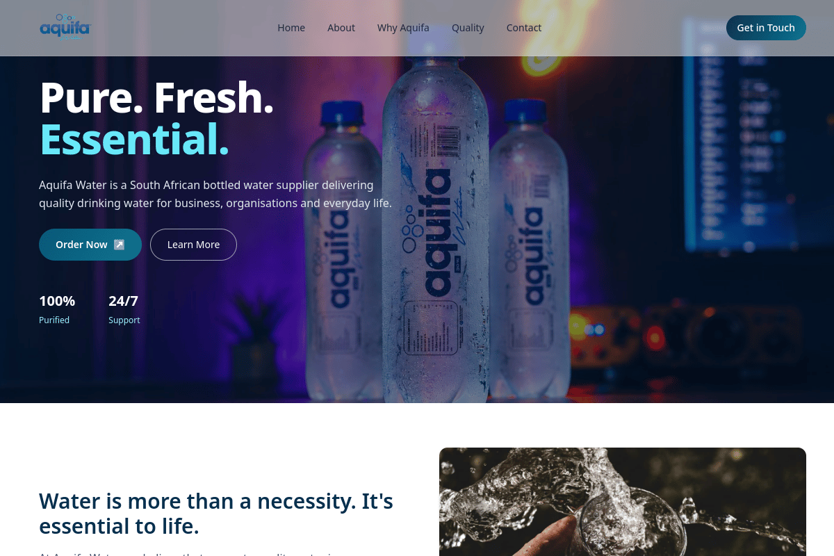 Aquifa Water homepage preview
